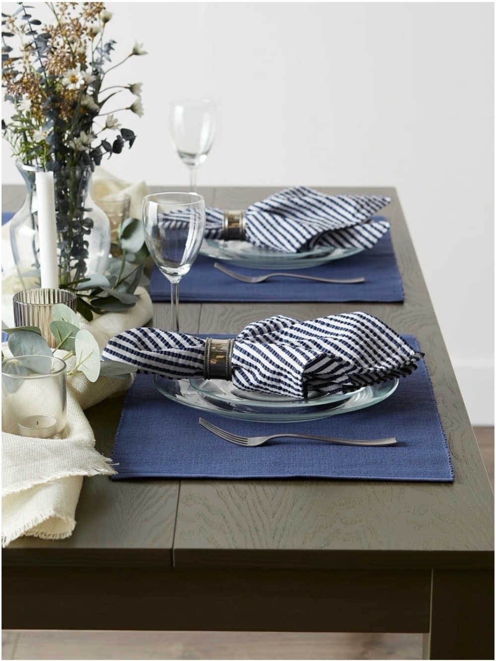 Blue Linen-Look Placemat - Home Dining Set 6